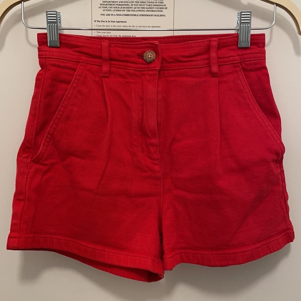 Aritzia Wilfred High Waist Red Denim Shorts Size 2